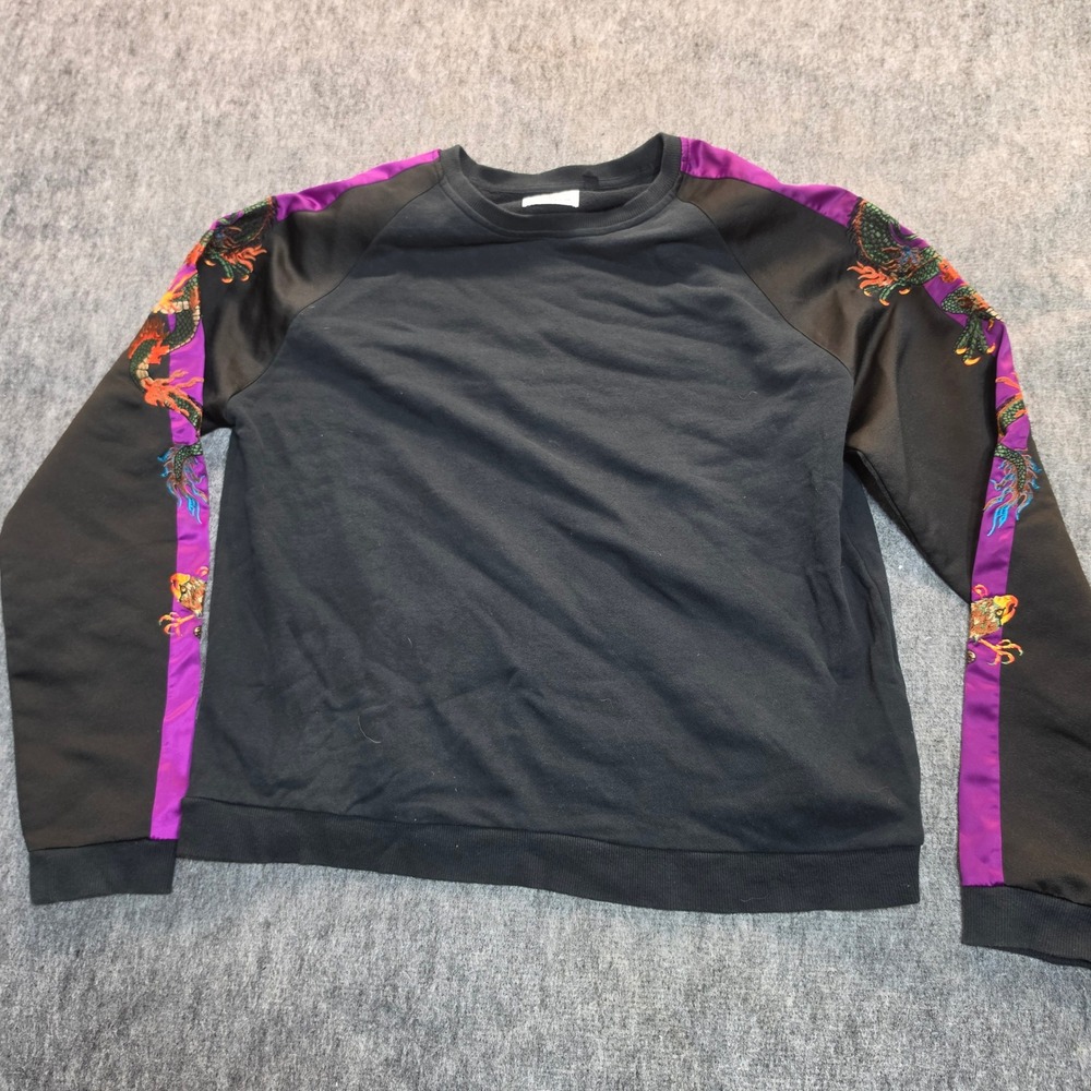 Urban Outfitters Black Dragon Phoenix Embroidered Sweatshirt Purple Stripe M A21